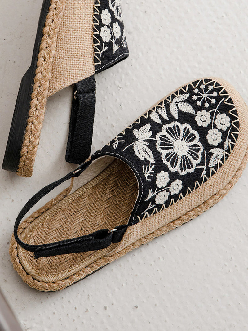 Sandals Linen Embroidery Flower