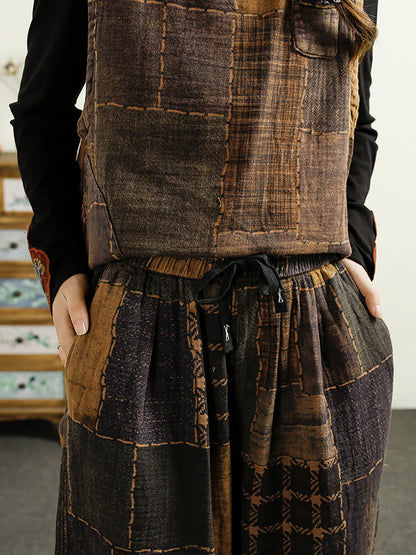 Autumn Plaid Spliced Cotton Harem Pants Ai1051