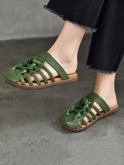 Summer Leather Spliced Flat Slippers Bn1002