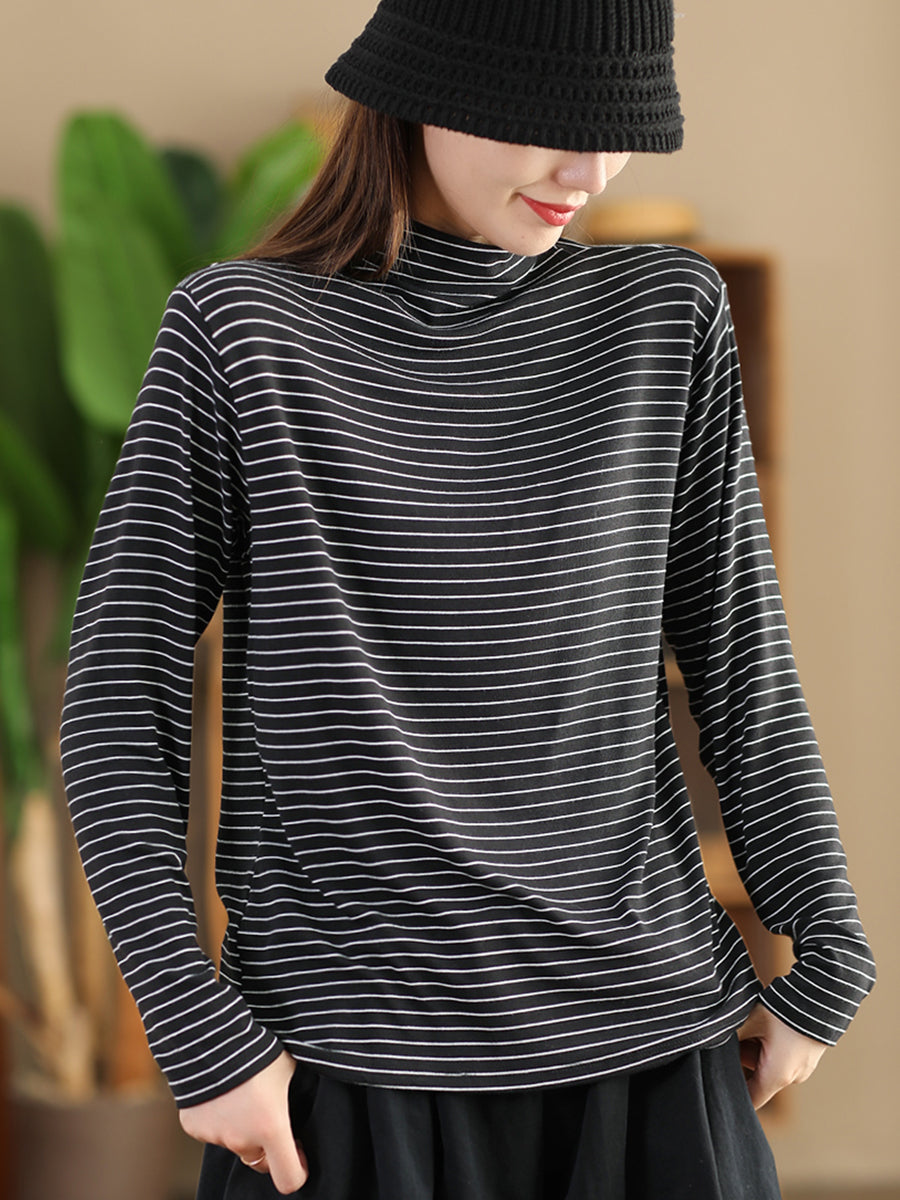 Autumn Stripe Half Turtleneck Blouse Ai1064