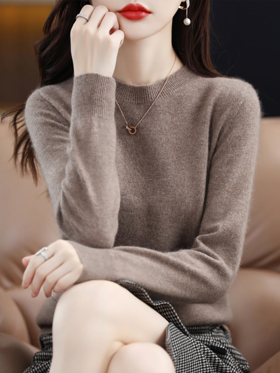 Autumn Wool Knitted O-neck Bottom Sweater Cx058