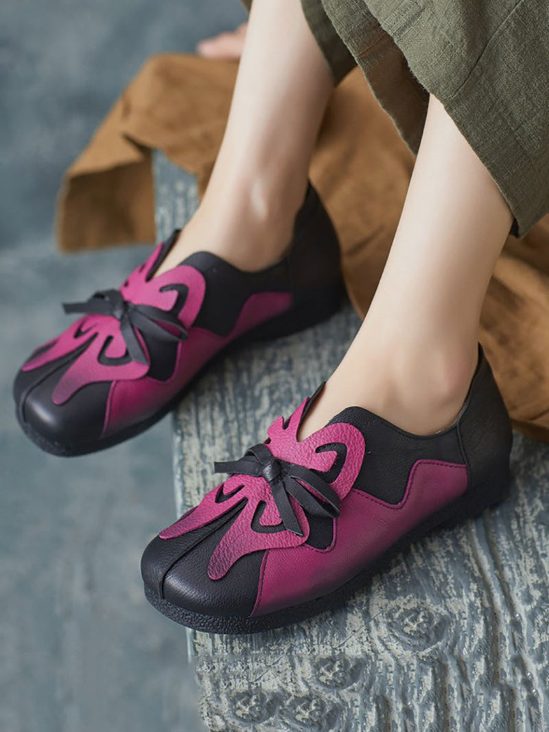 Artsy Colorblock Leather Butterfly Spliced Shoes Ui1011