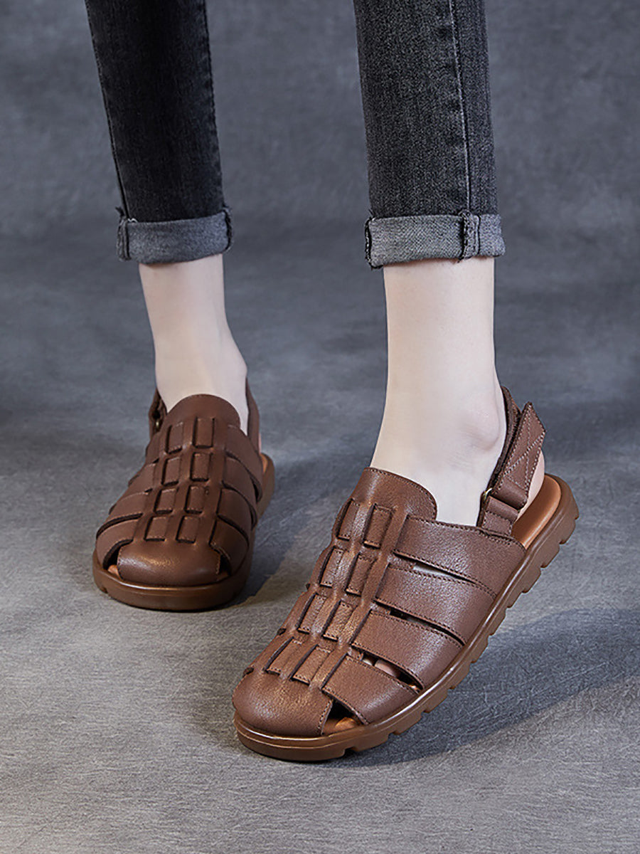 Summer Leather Spliced Flat Slippers Aa1015