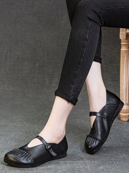 Genuine Leather Spliced Low Heel Shoes As1003