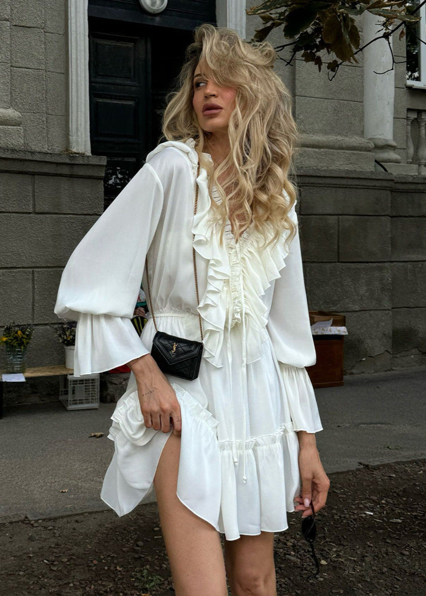 Ruffled Long-sleeve Mini Dress – Romantic Charm