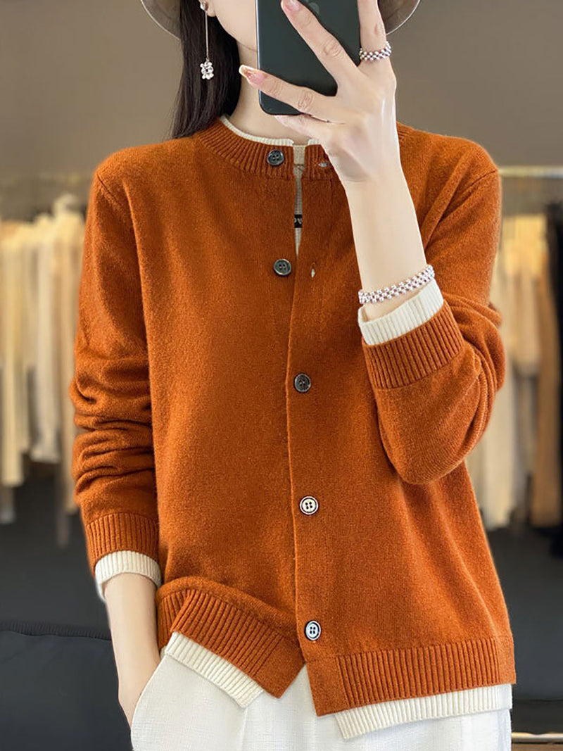 Autumn Colorblock Knit 100%wool O-neck Sweater Qm006