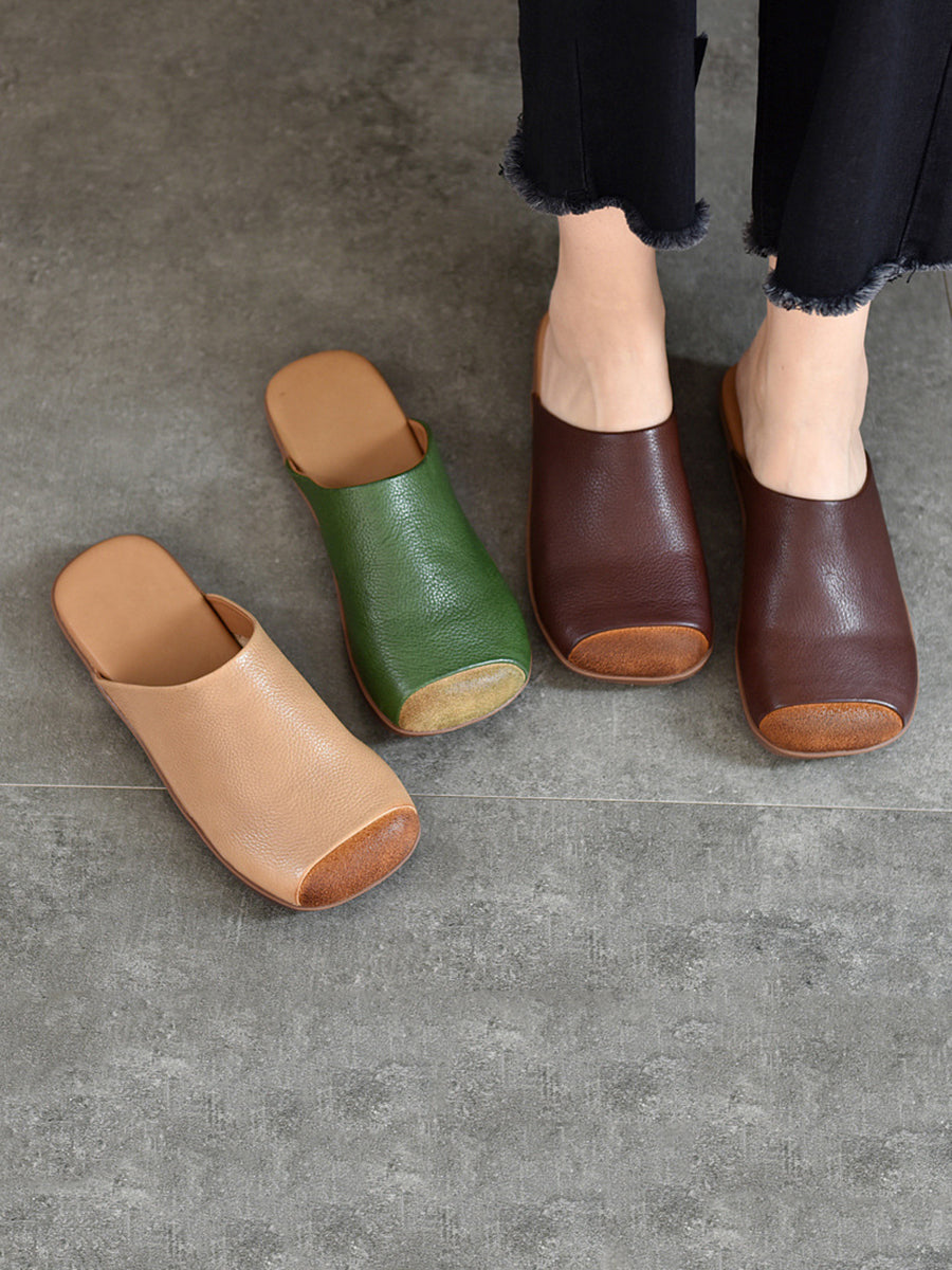 Summer Artsy Colorblock Leather Slippers Xx1011