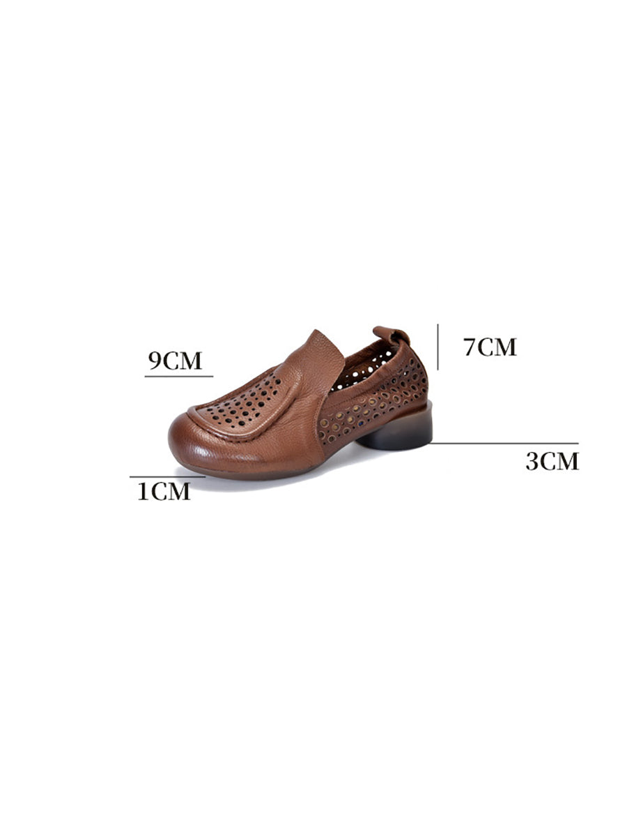 Summer Cutout Leather Low Heel Shoes Kl1023