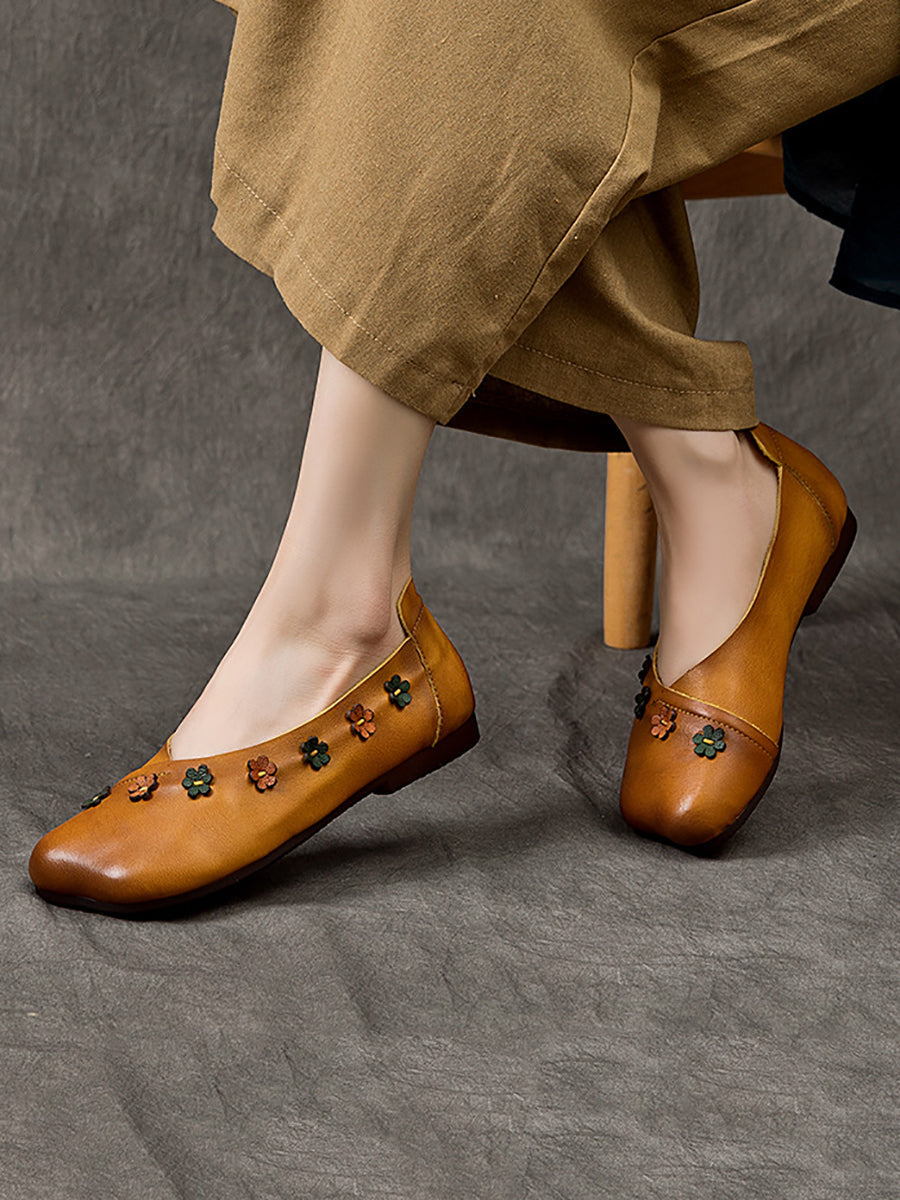 Summer Leather Flower Spliced Flat Shoes Sc1012