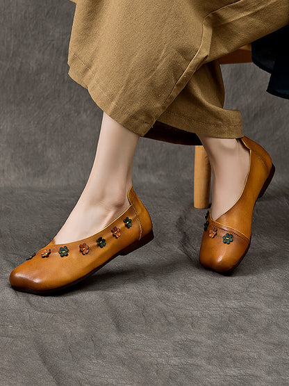 Summer Leather Flower Spliced Flat Shoes Sc1012