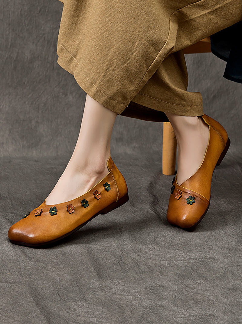 Summer Leather Flower Spliced Flat Shoes Sc1012
