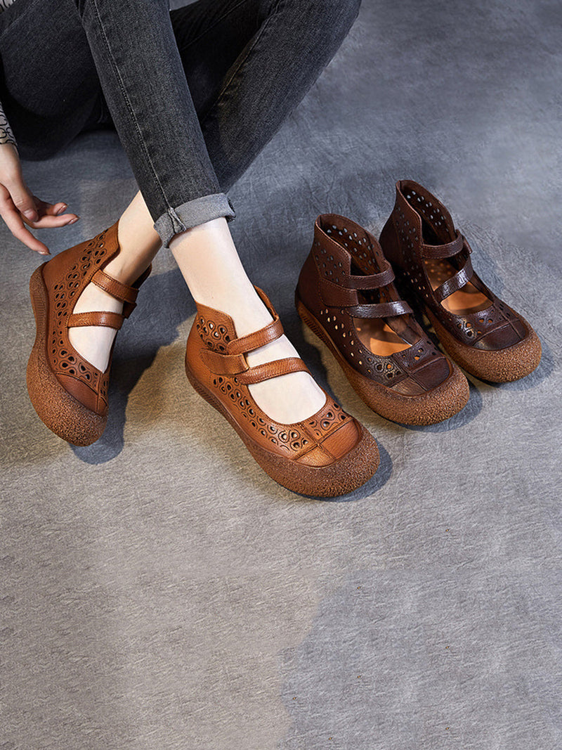 Summer Cutout Leather Flat Sandals Sc1007