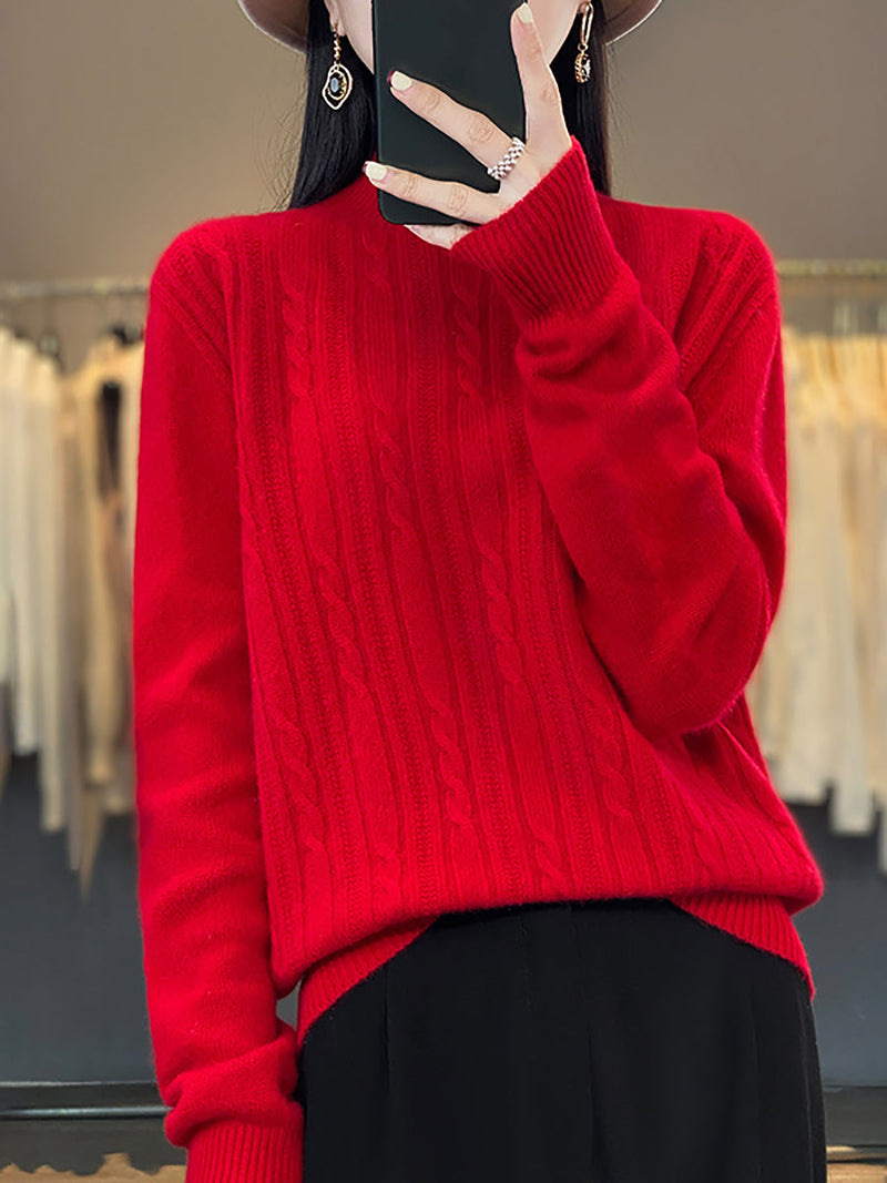Autumn Cable Knit 100%wool Half Turtleneck Sweater Qn027