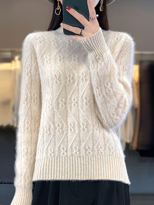 Autumn Half Turtleneck Wool Twist Knit Sweater Av1052