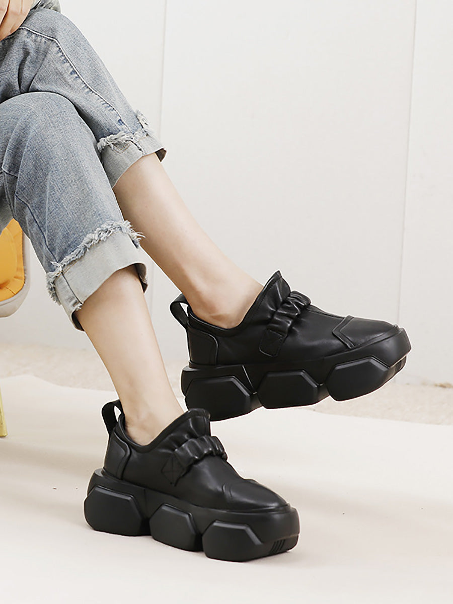 Autumn Stylish Soft Leather Platform Shoes Ah1001