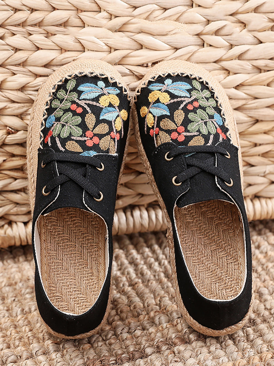 Summer Flower Embroidery Linen Cloth Shoes At1068