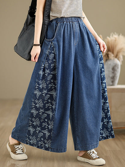 Summer Butterfly Spliced Wide-leg Denim Pants Kl1037