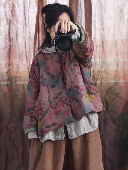 Winter Flower Ramie Padded Coat Ax1018