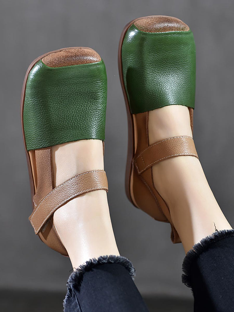 Summer Leather Colorblock Flat Shoes Bn1003