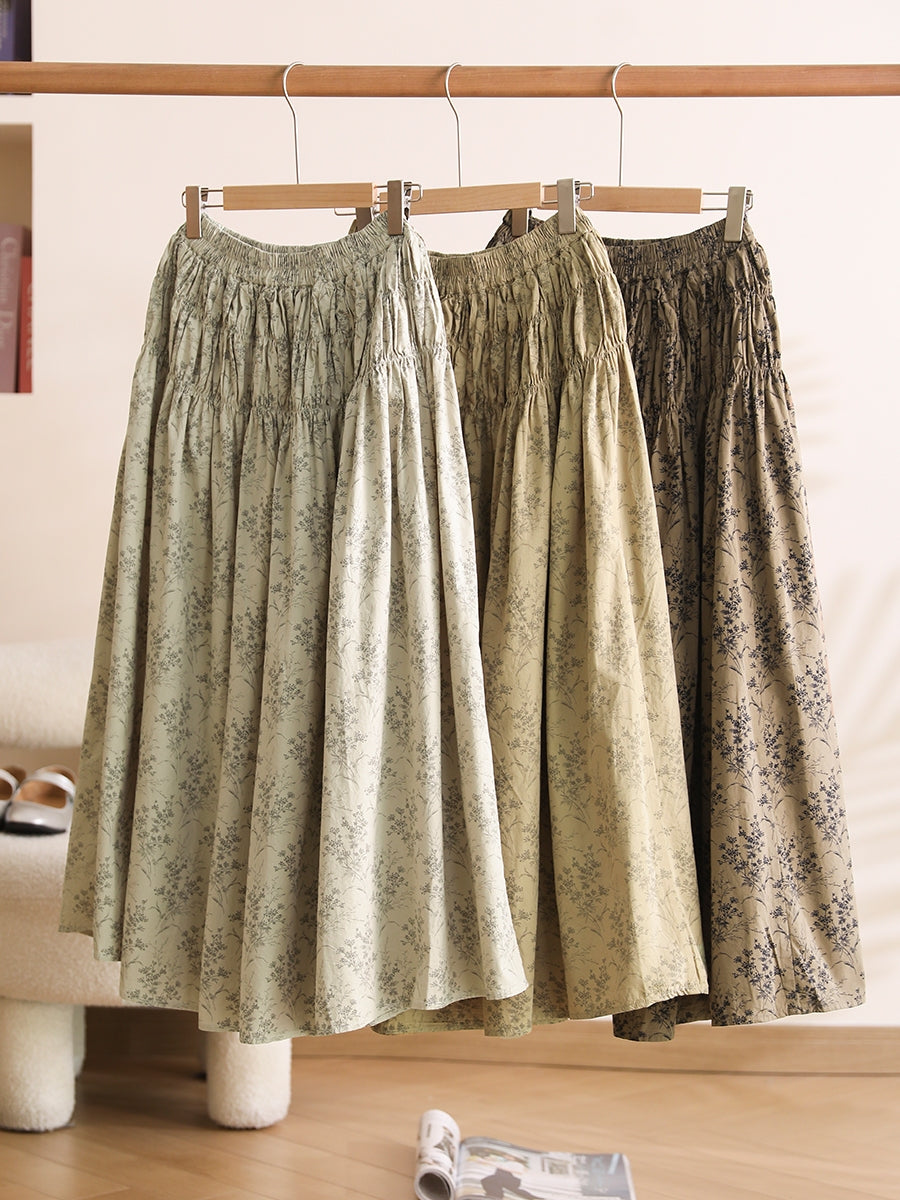 Summer Artsy Shirred Cotton Skirt We1042