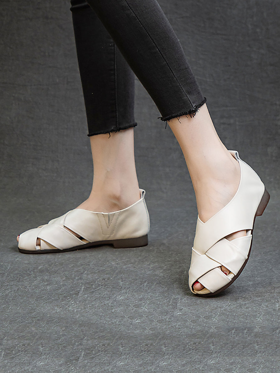 Summer Soft Leather Spliced Low-heel Shoes Cv1035