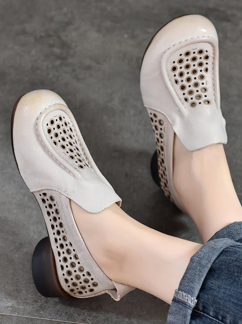 Summer Cutout Leather Low Heel Shoes Kl1023