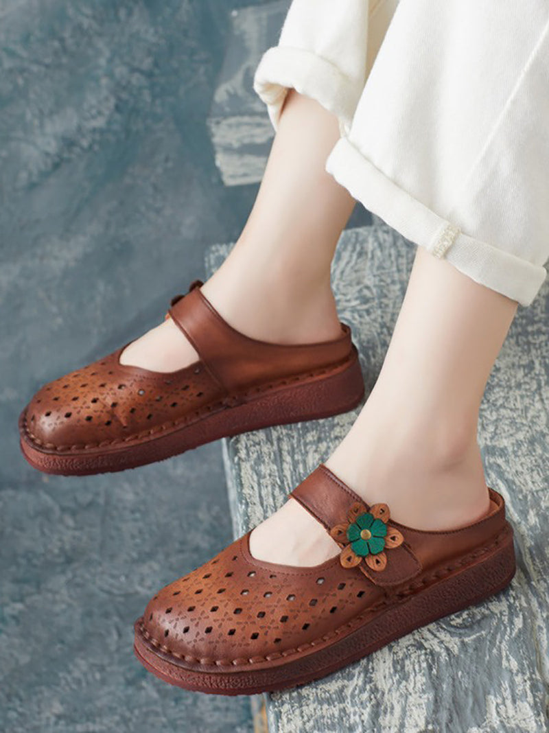 Summer Retro Leather Cutout Shoes Zz1012