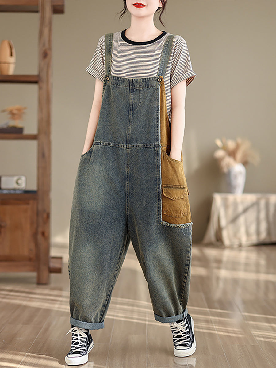 Artsy Summer Colorblock Denim Jumpsuits Sc1051