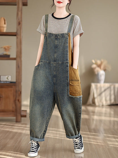 Artsy Summer Colorblock Denim Jumpsuits Sc1051