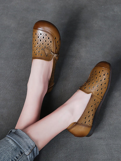 Summer Leather Cutout Flat Shoes Fg1004