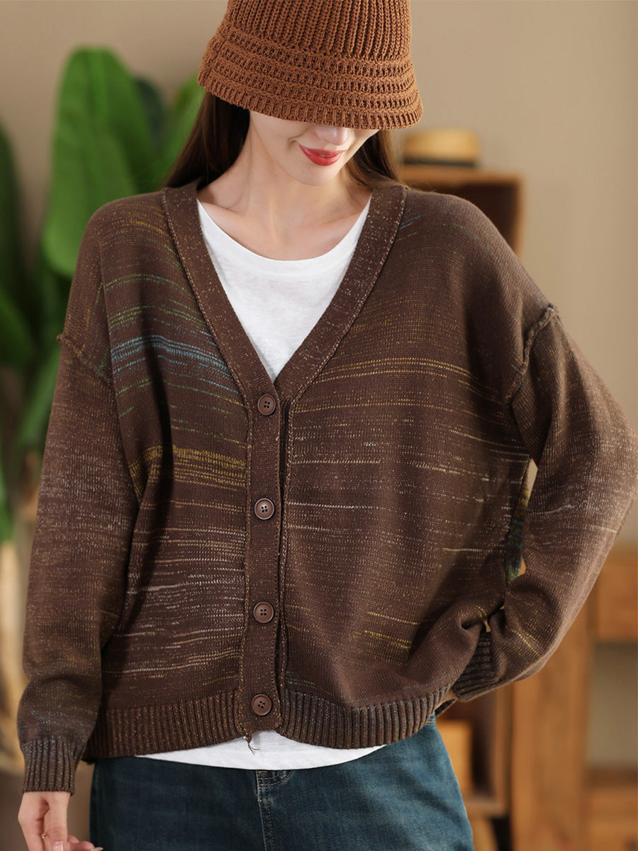 Autumn Artsy Colorful Knit V-neck Cardigan Sweater Ai1077