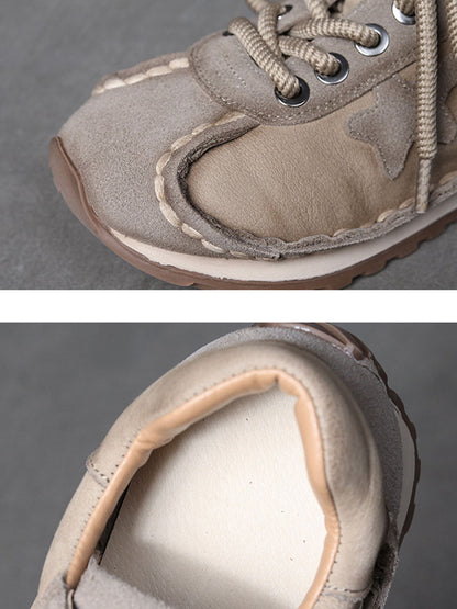 Retro Leather Colorblock Low Heel Sport Shoes Ba1080