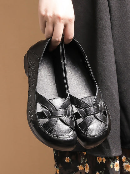 Summer Leather Cutout Soft Flat Shoes As1017