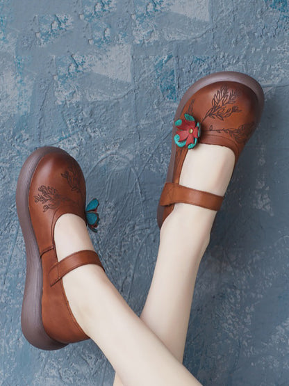 Summer Leather Flower Mid-heel Shoes Zz1036
