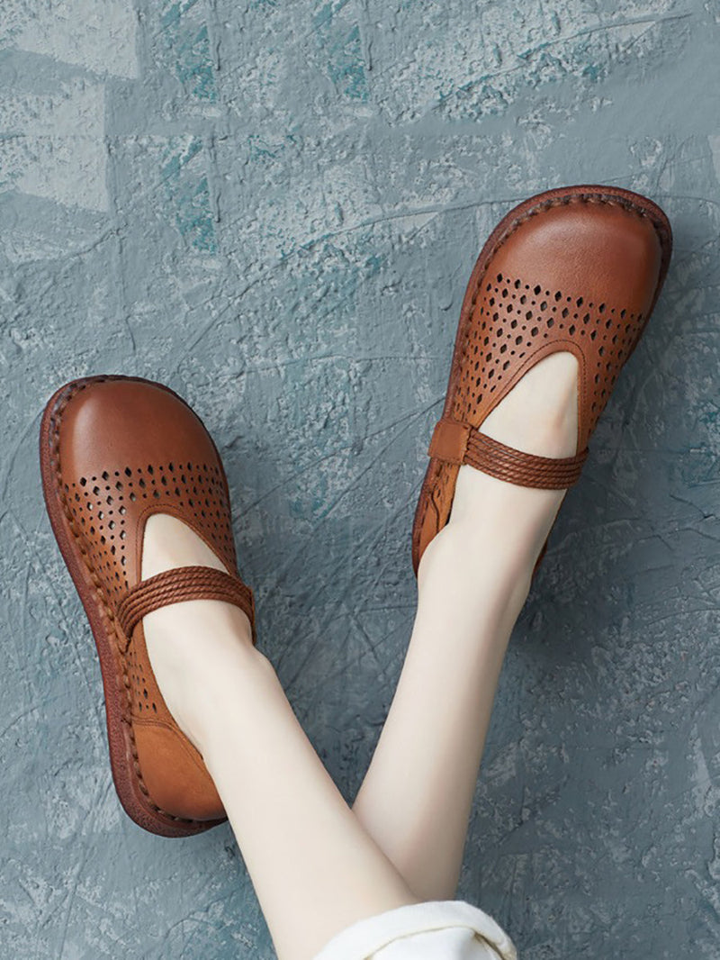 Summer Leather Cutout Flat Shoes Ui1016