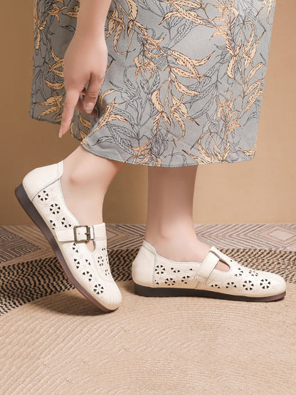 Leather Cutout Soft Flat Shoes As1019