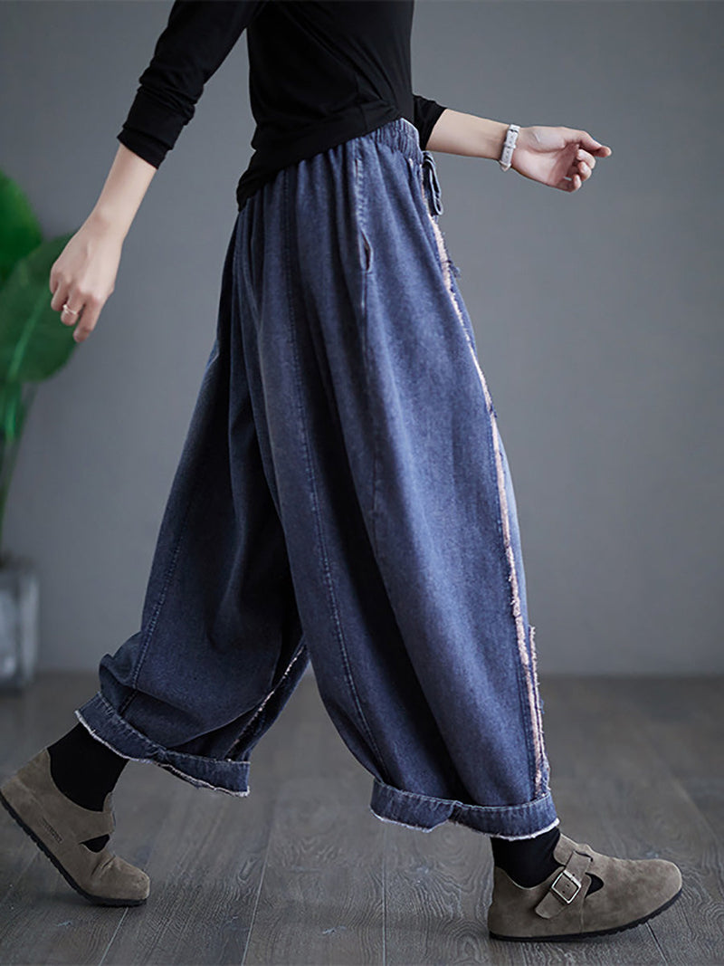 Summer Denim Patch Spliced Harem Pants Fd031