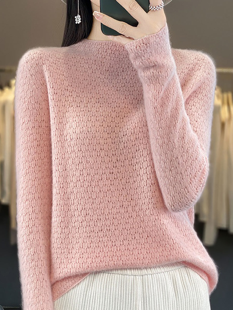 Autumn Knit 100%wool O-neck Sweater Wu010