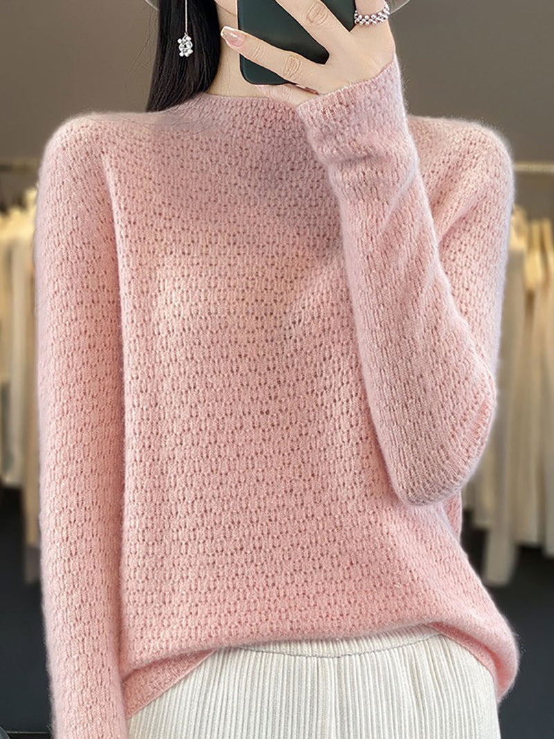 Autumn Knit 100%wool O-neck Sweater Wu010
