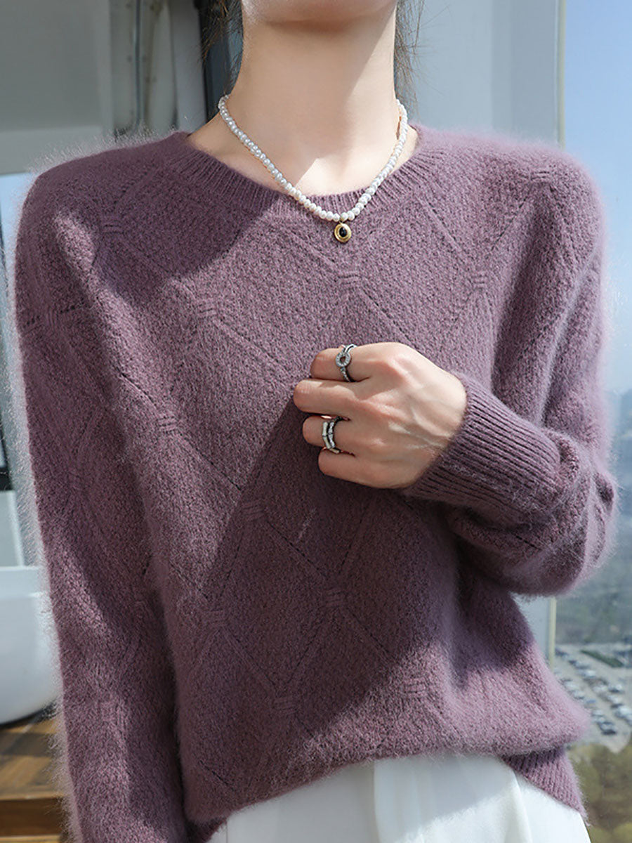 Autumn O-neck Rhomboids Wool Warm Knit Sweater Av1010