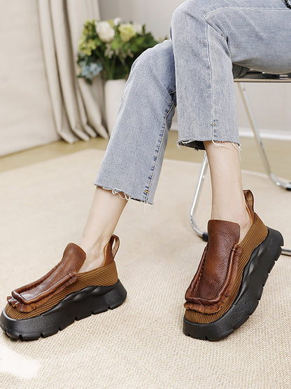 Retro Genuine Leather Spliced Platform Shoes Ah1077