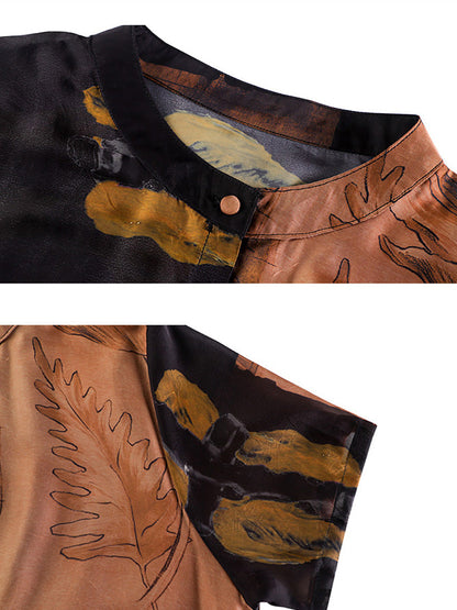 Artsy Flower Spliced Long Shirt+pants Hh053