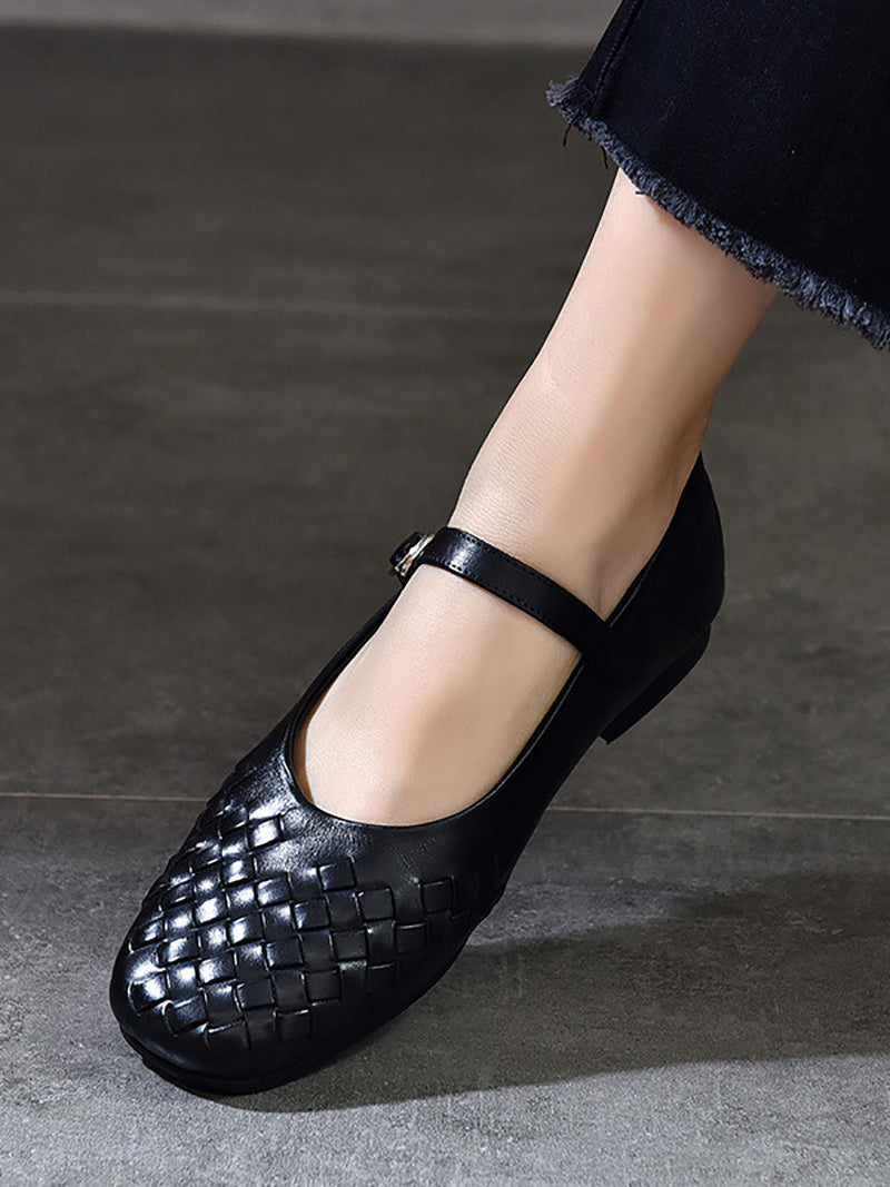 Summer Leather Weave Low-heel Shoes Ll004