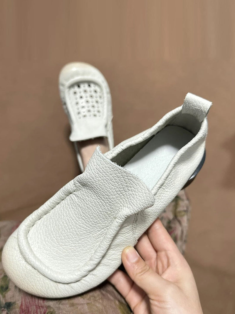Summer Retro Soft Genuine Leather Low Heel Shoes Cx013