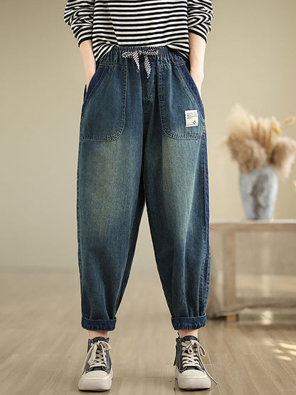 Pockets Washed Denim Harem Pants At1003