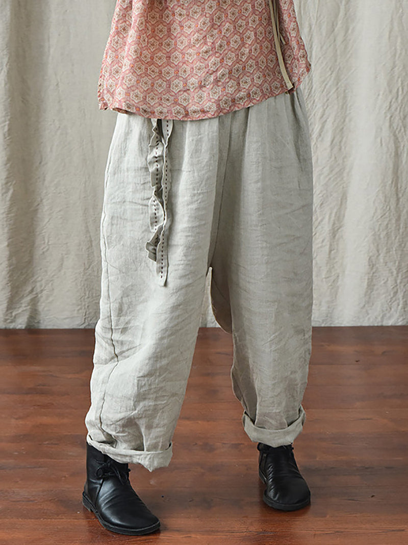 Drawstring Loose Linen Turnip Pants Cx045
