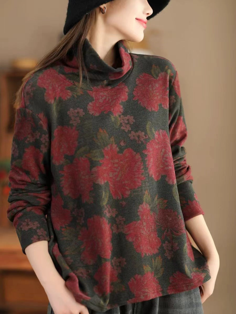 Autumn Flower Turtleneck Sweatshirt Ak1023