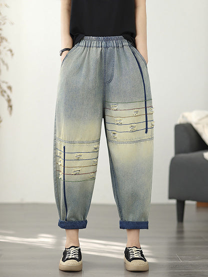 Pants Frayed Retro Denim Harem