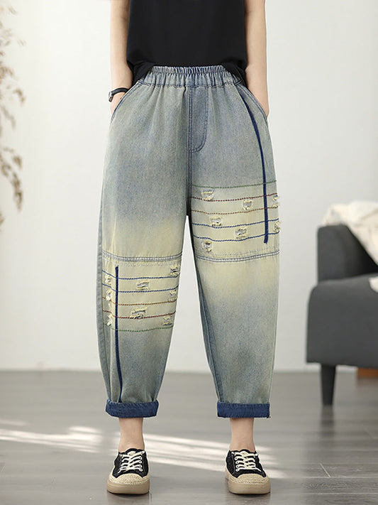 Pants Frayed Retro Denim Harem