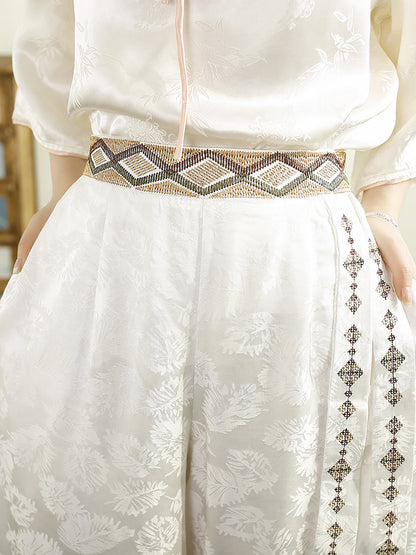Summer Jacquard Spliced Wide-leg Pants Cv1009
